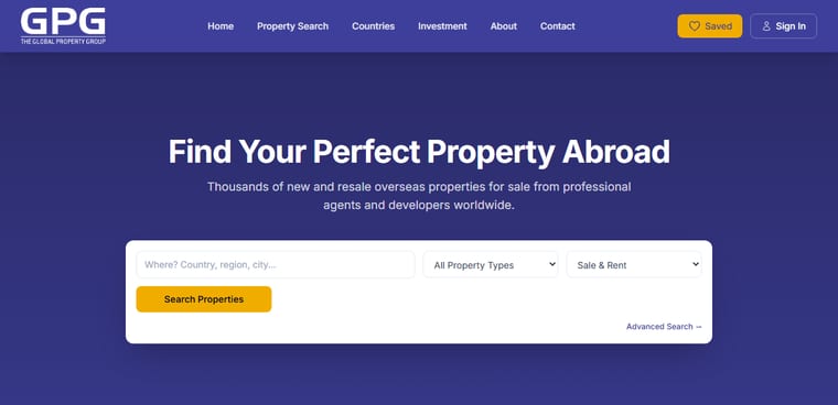 Example of a fully bespoke property website — The Global Property Group